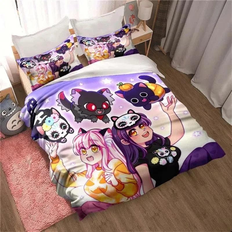 APHMAU Bedding Set Duvet Cover Set Single Double King Size Kawaii Cartoon Aphmau Adult boys Bedroom Duvet Cover and Pillow Case 70x133cm 2pcs