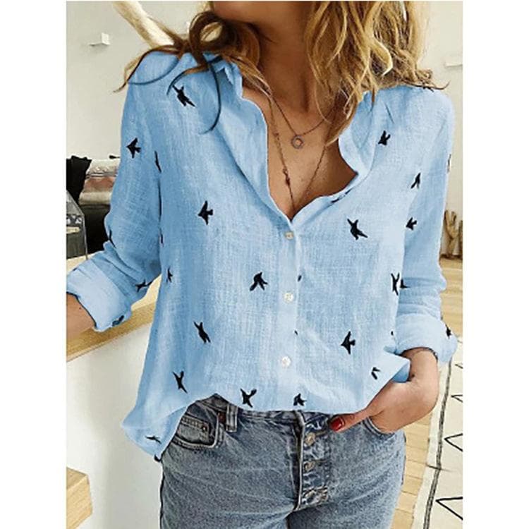 Women's T-Shirt Tops Polka Dot Print Casual Long-sleeved Linen Shirts for Women Blouse S