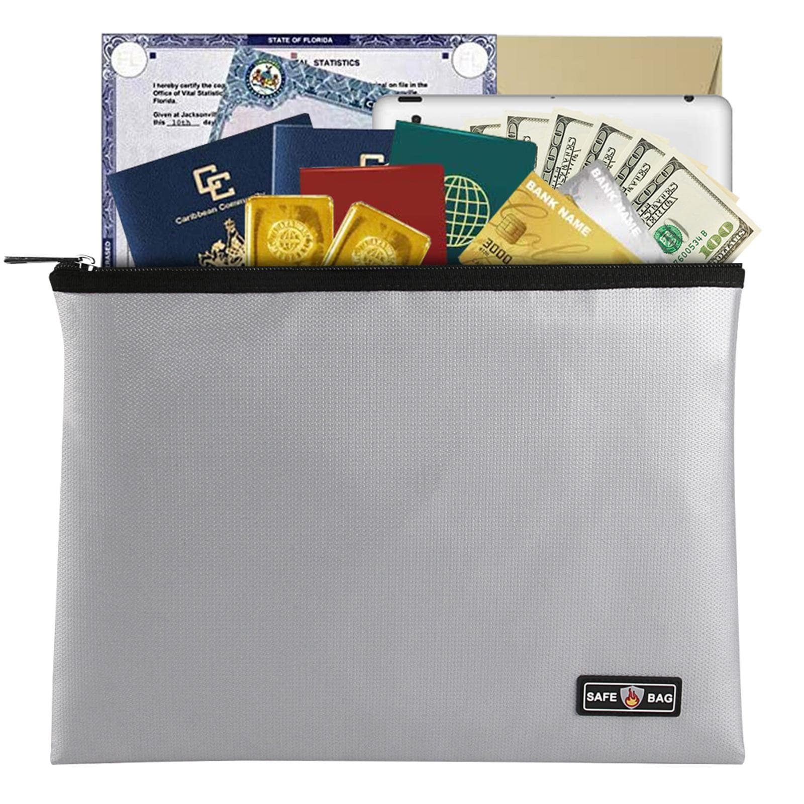 Fireproof Document Bag Fireproof and Waterproof File Folder Money Bag Safe Storage Pouch Holder silver