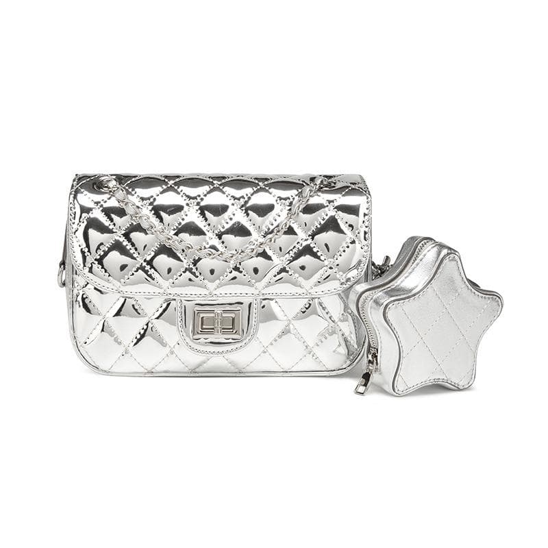 High Sense Fashion Small Fragrant Wind Diamond Chain Bag Female Bright Face Design Single Shoulder Crossbody Small Square Bag silver