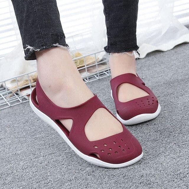 Summer Women Sandals Soft Flat Slip On Female Casual Jelly Shoes Girl Sandals Hollow Out Mesh Flats Beach Footwear 40 wine red