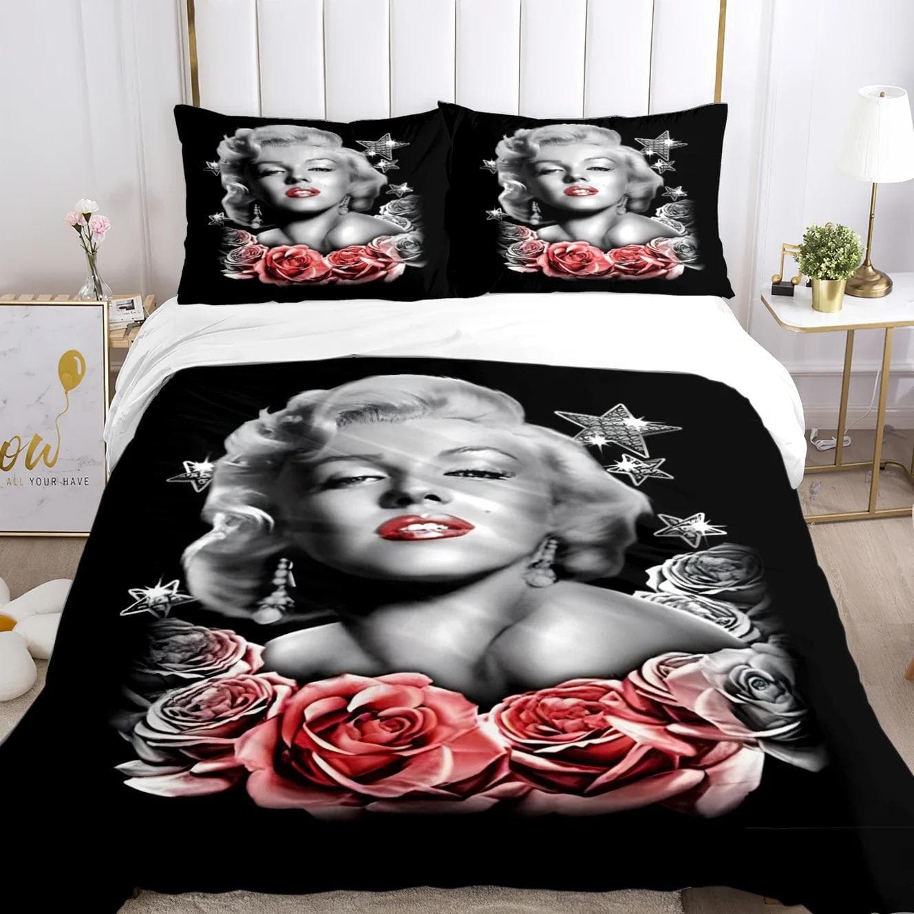 Marilyn Monroe Duvet Cover Comforter Fear Bedding sets Soft Quilt Cover and Pillowcases for Teens Boy Single/Double/Queen/King 135X200cm-2pcs