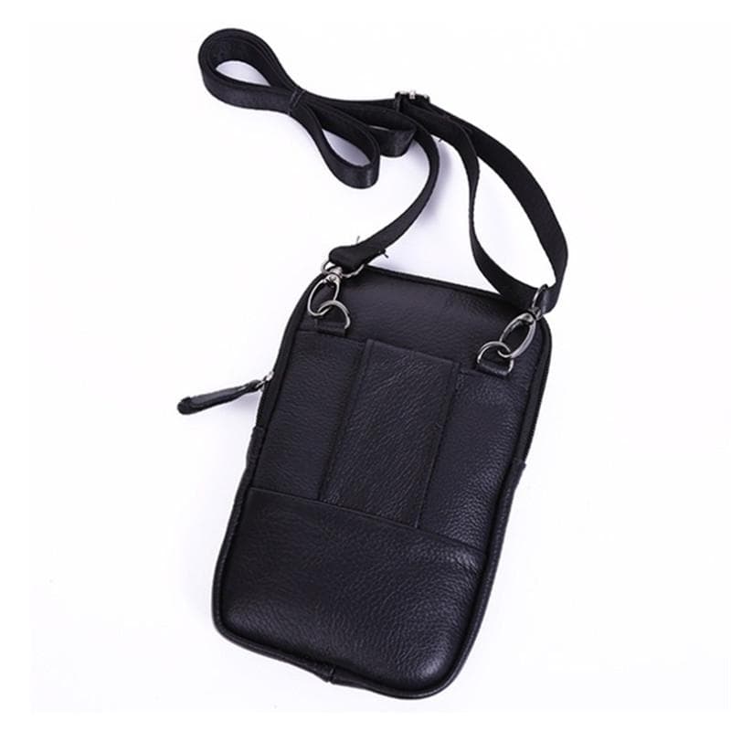 Multi-function Leather Shoulder Messenger Bag Handbag Belt Bag for Men Casual Leisure black