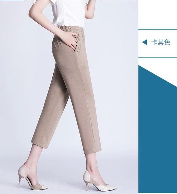 Middle Aged and Old Women Summer Pant Thin Elastic High Waist Loose Casual Pants 5XL 6XL 7XL 8XL Female Straight Pants 7XL khaki