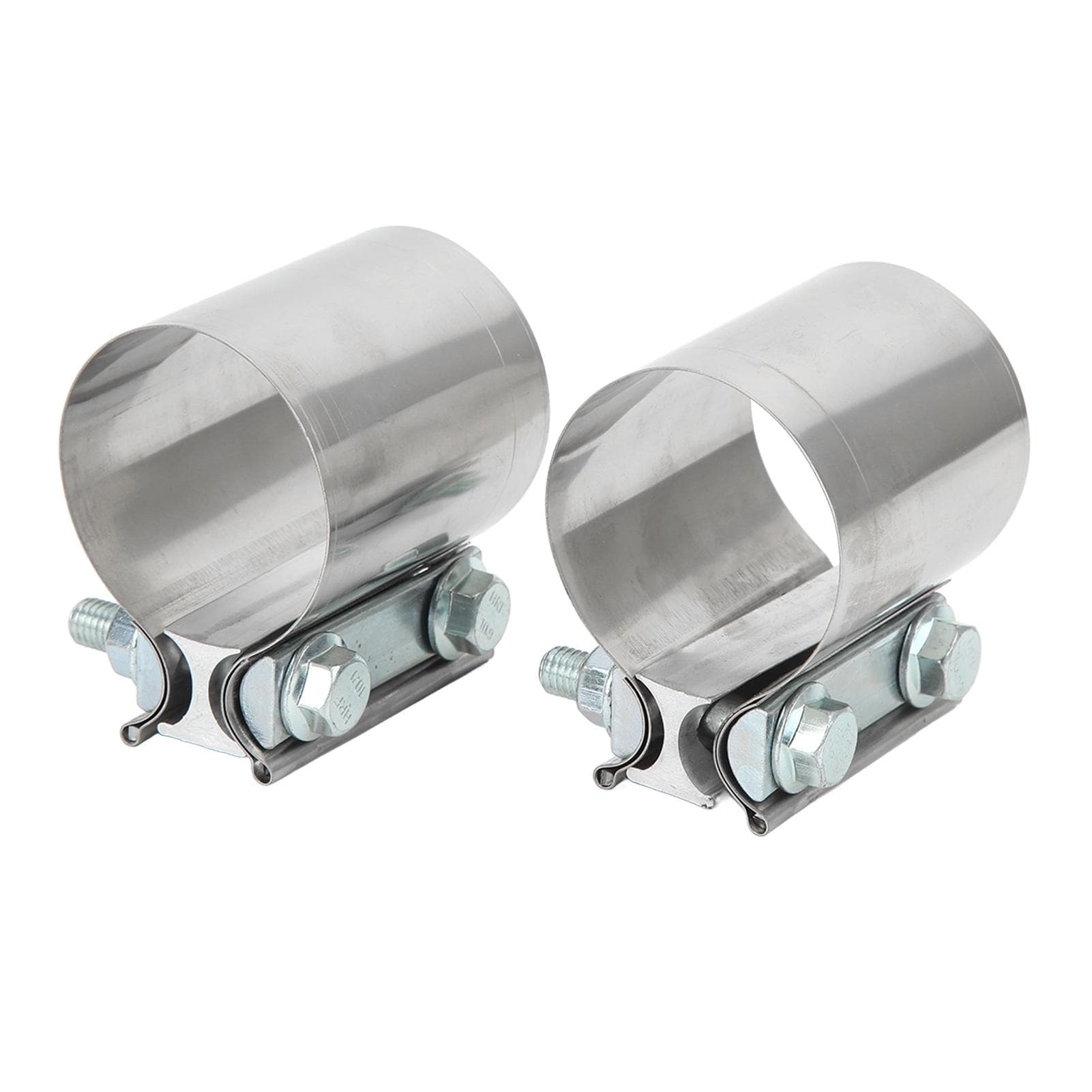 2pcs 2.5in Exhaust Clamp Butt Joint 304 Stainless Steel Leakproof Universal Exhaust Coupler