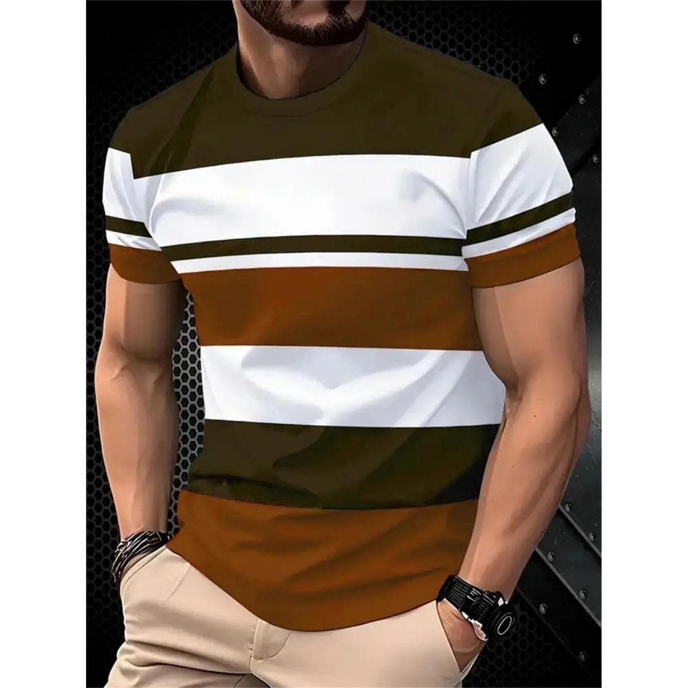 The Classic Design of Colorful Stripes and the Fashionable Style of Men's Short-sleeved T-shirts in Various Colors 5XL
