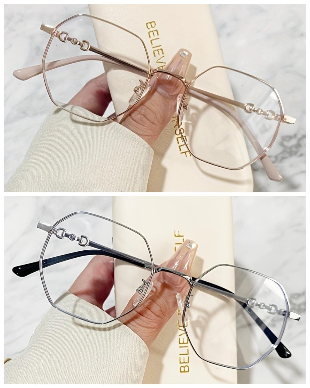 1/2pcs Neutral polygon frame transparent lens large metal retro fashion diamond shaped glasses