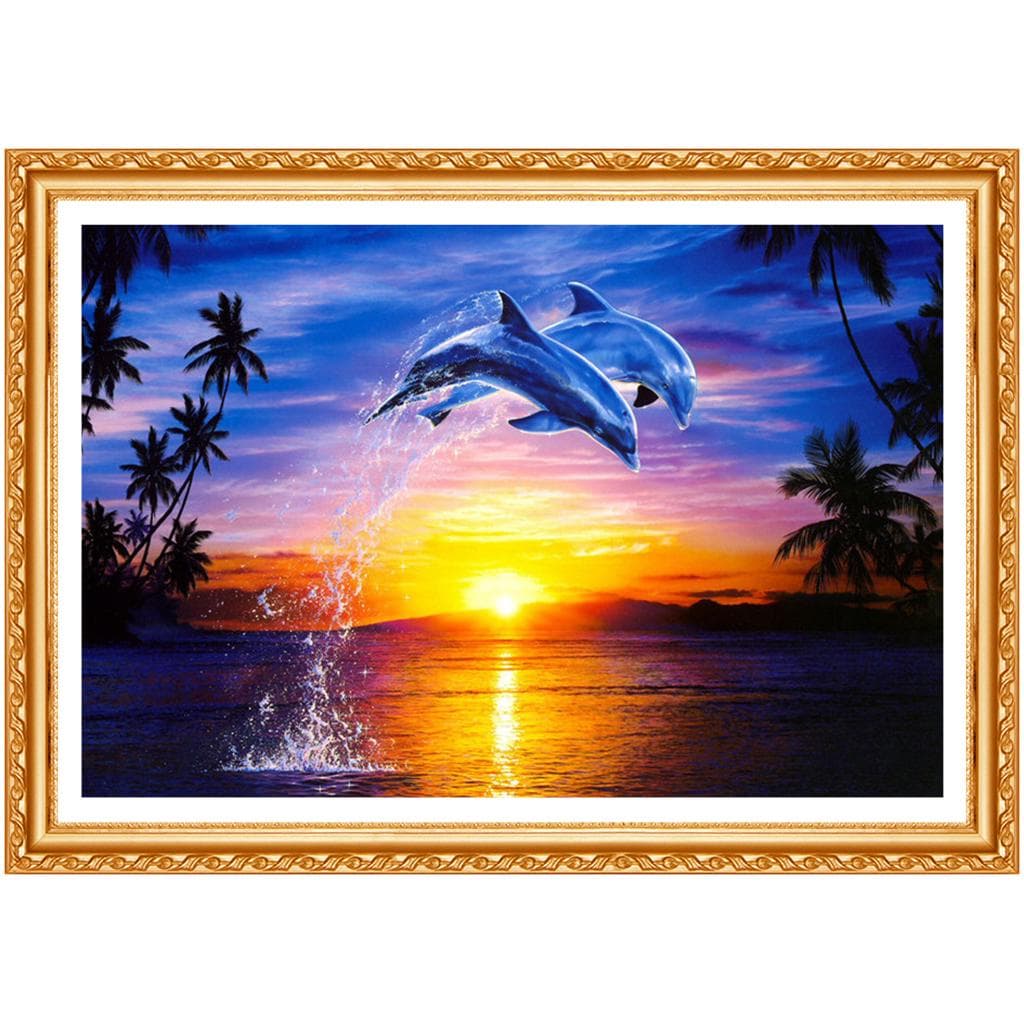 Wall Decor Art Diy Diamond Painting Dolphins Swim Round Drill Embroidery New Needlework Home Decor 20X30CM