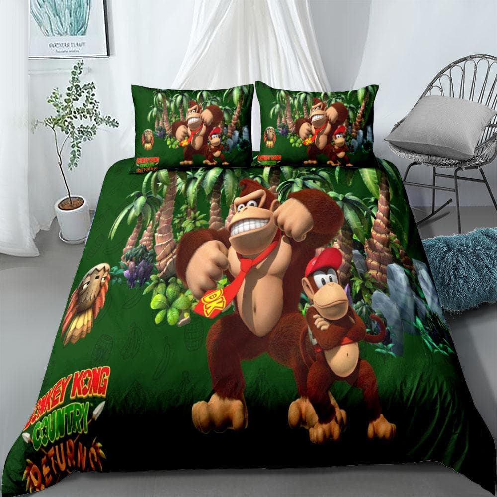 Monkey Cartoon Donkey Kong Duvet Cover Set King Queen Double Full Twin Single Size Bed Linen Set AU Single(140x210cm)