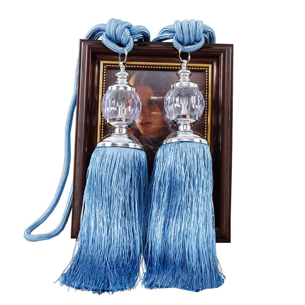 Euro Faux Crystal 1Pair Tassels Tieback Rope Fringe Curtain Window Decor Drapes blue