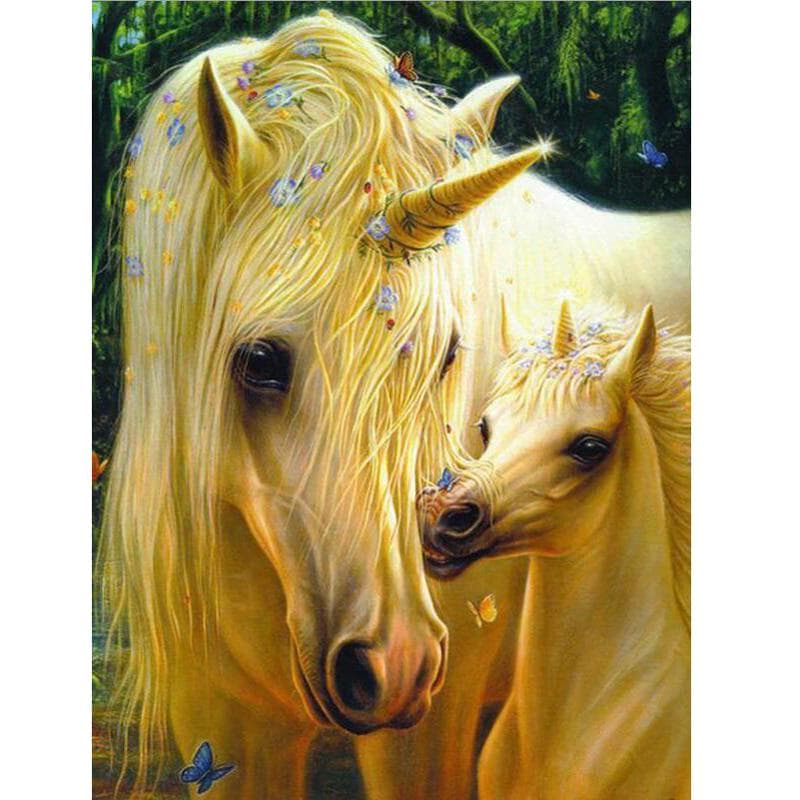 Diamond Painting Full Drill Needlework Diy Bright Rhinestones Unicorn White Horse Diamond Wall Arts 20X30CM