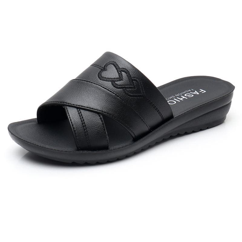 Genuine Leather Soft Sole Sandals for Women - Comfortable Non-Slip Flats for Middle-Aged and Elderly 38