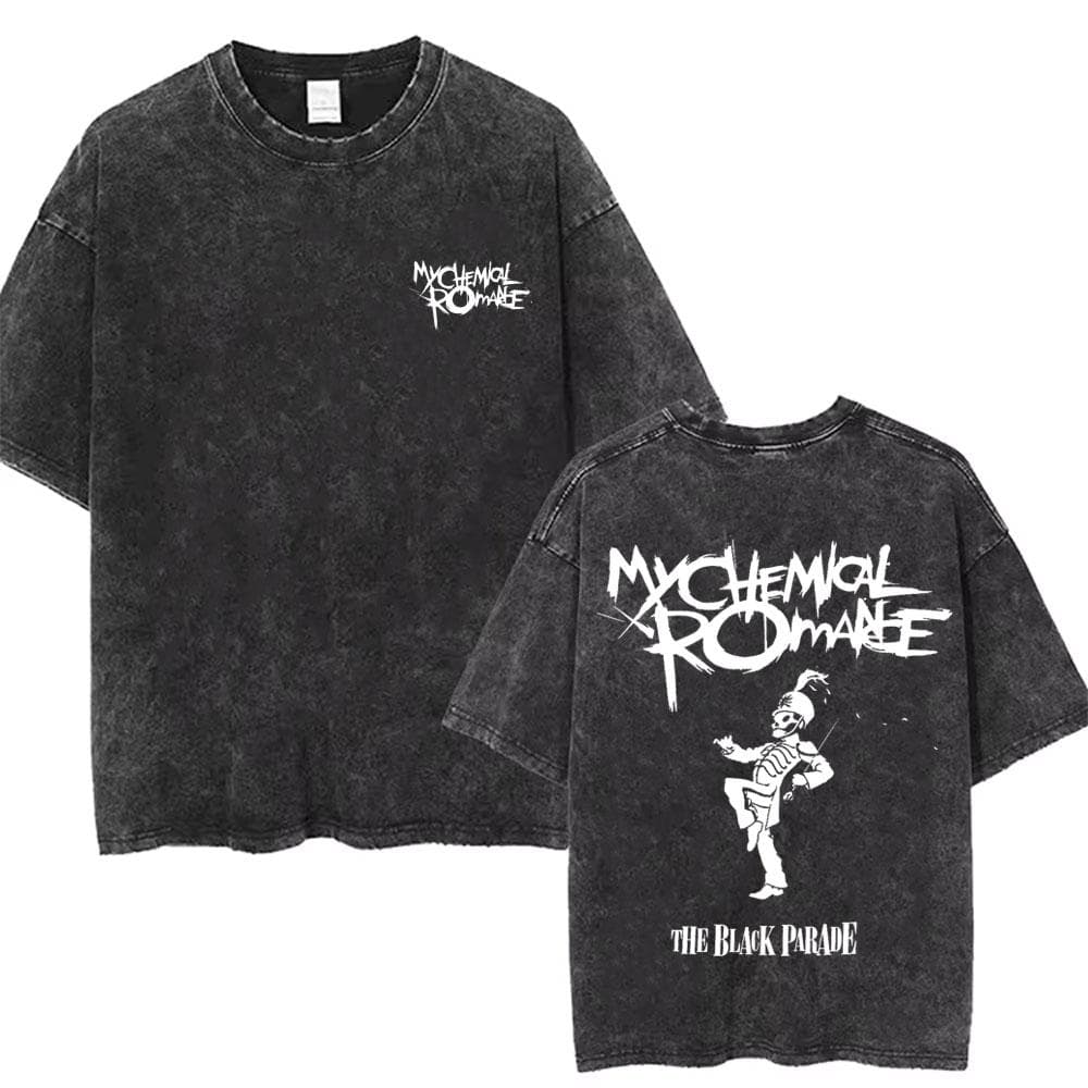 Men Women Punk Emo Rock Oversized Short Sleeve Tops Rock Band My Chemical Romance Washed Vintage Printed T Shirt XL