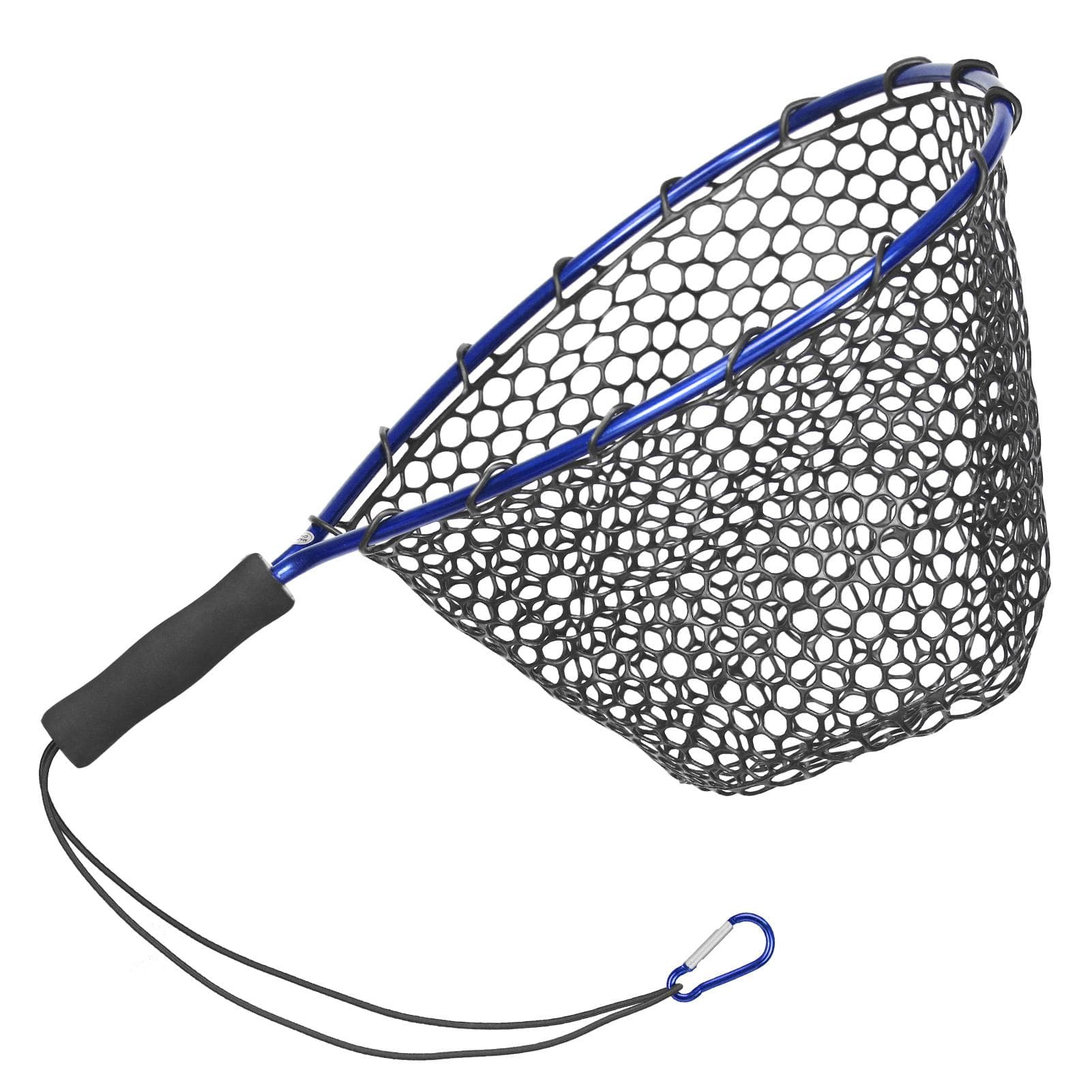 Fishing Net Soft Silicone Fish Landing Net Aluminium Alloy Pole EVA Handle with Elastic Strap and blue