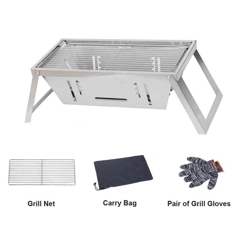 Portable Camping BBQ Grill 3 Hight Adjustable Stainless Steel Folding Charcoal Backpacking Stove without sauce plate