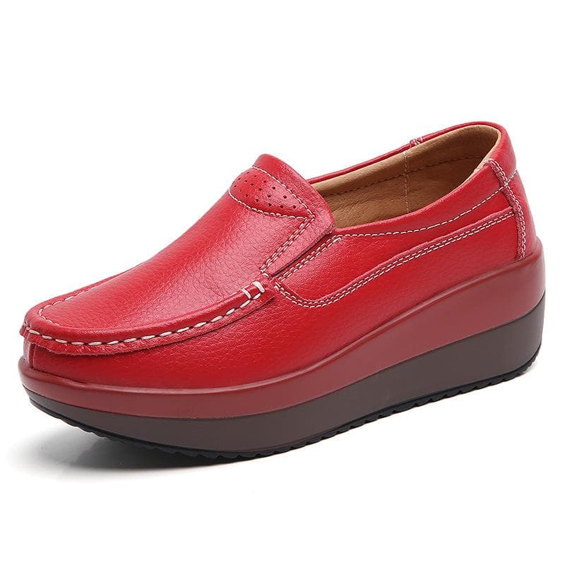 Spring Women's leather shoes Platform Shoes Casual Shoes Breathable Wedge Sneakers white Black Trainers Knitting Shoes 38 red