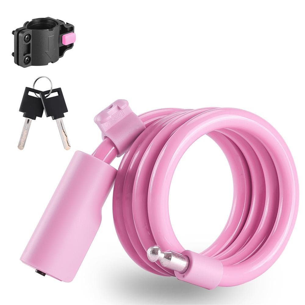 Portable Bicycle Safety Lock Steel Cable Lock AntiTheft Elasticity Lock Road Bike Steel Wire Lock pink