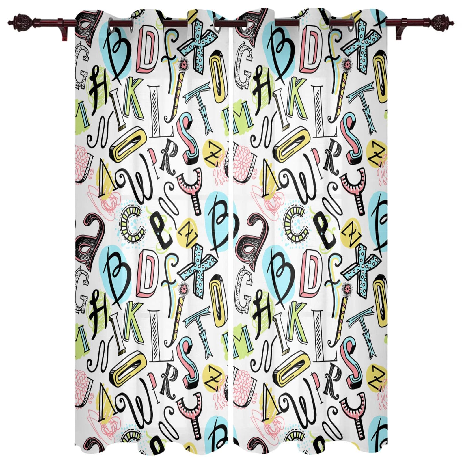 Modern Window Curtains for Living Room Cartoon Children English Alphabet Curtains for Child Bedroom Kitchen Decor Blinds Drapes 100W x 160H(cm) x2