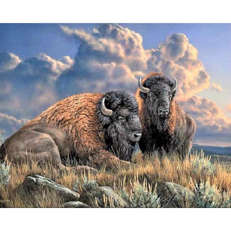 5D DIY Full Drill Diamond Painting Cross Stitch Grassland Bison Rhinestone Embroidery 20X30CM