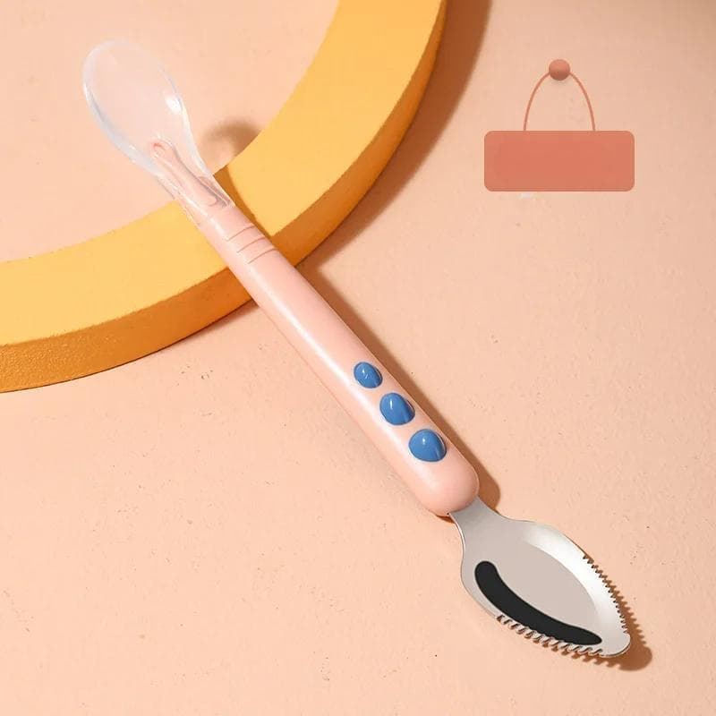 Baby Fruit Scraping Mud Spoon Feeding Spoon Soft Silicone Spoon Baby Easy To Eat Fruit Spoon Mother And Baby Supplies pink/blue