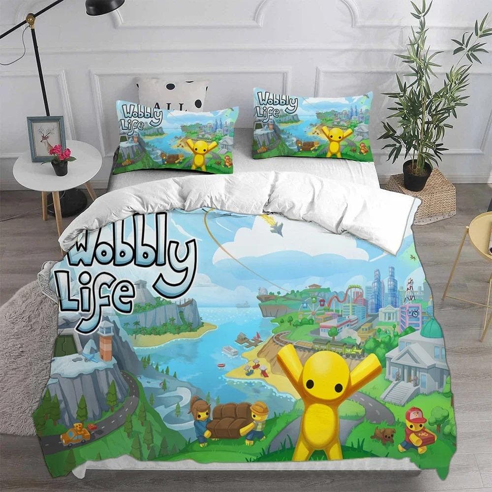 Wobbly & Life Single Bedding Set,Duvet Cover Comforter Bed Set Quilt Cover Pillowcase,King Queen Twin Size Boys Girls Adultse 135X200cm-2pcs