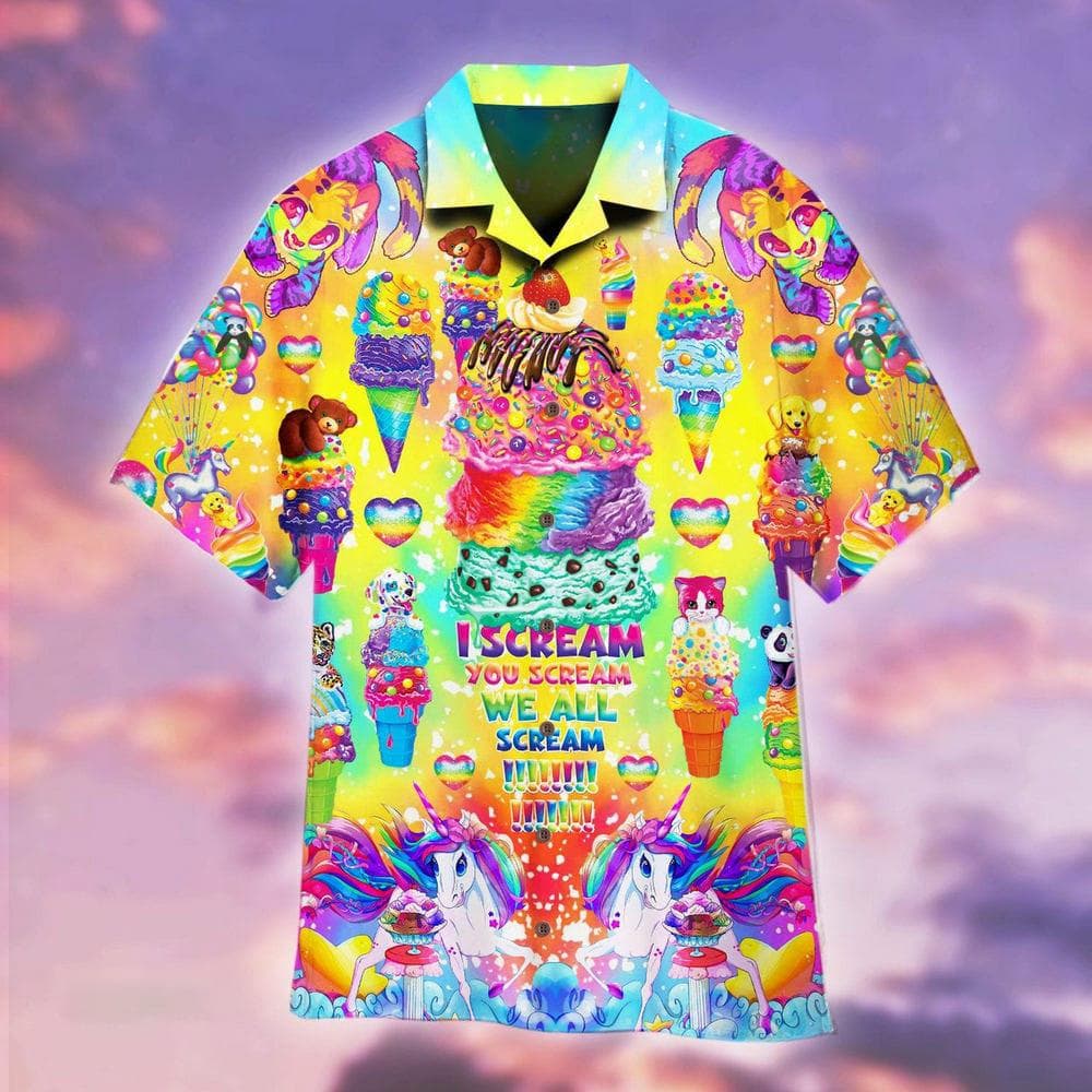 Hawaiian Shirt For Men Summer Ice Cream T-Shirt Beach Prints Short Sleeved Shirt Tops Casual Original Design Men's Clothing L