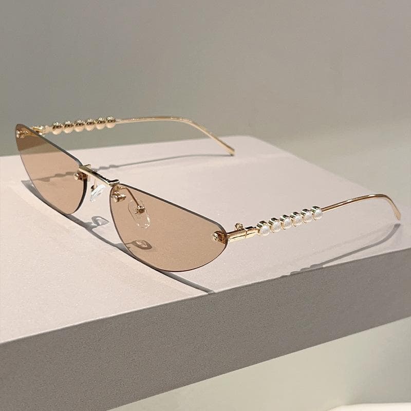 y2k Vintage Triangle Cat Eye Sunglasses Women Men Luxury Designer Sun Glasses Punk Rimless Pearl Eyewear Trendy