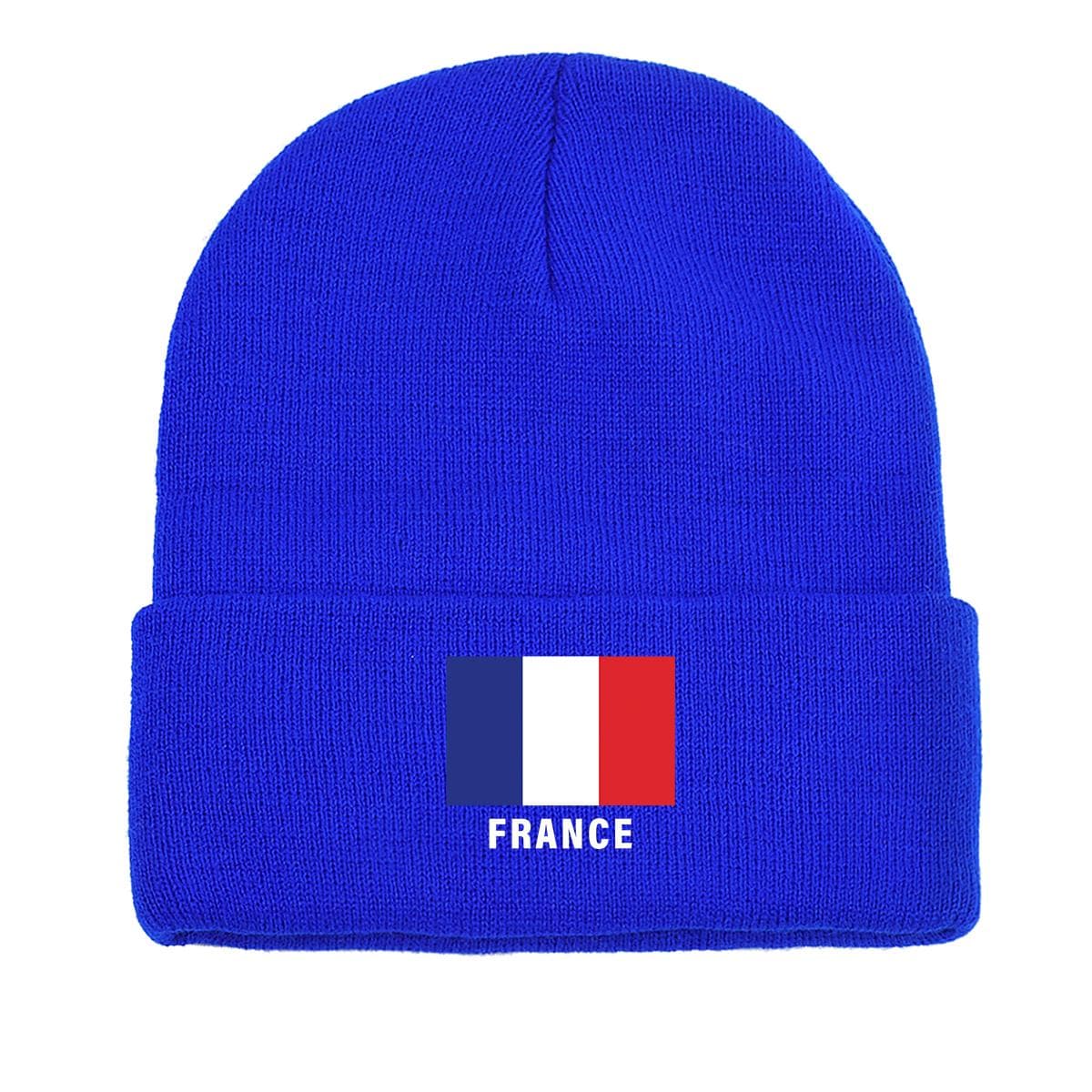 France Flag Warm Knit Cap Beanie, Patriotic Skull Cap Soft Cozy Unisex Bobble Hat Knitted Hat Beanie as the picture blue
