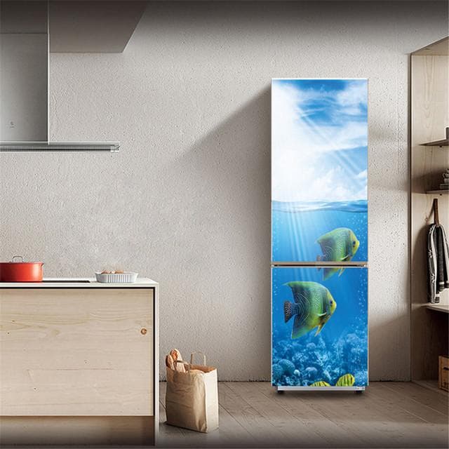 Fridge Stickers Refrigerator Cover Door Landscape Plant Sea Vinyl Self Adhesive Kitchen Furniture Decor Wrap Freezer Sticker DIY 60x150cm