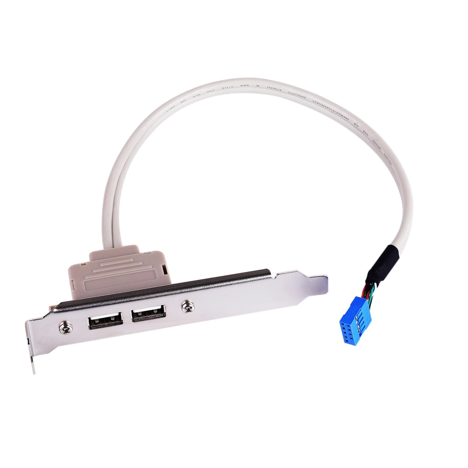 2 Ports USB 2.0 Motherboard Rear Panel Expansion Bracket to 9 Pin Header Cable Adapter Expander white