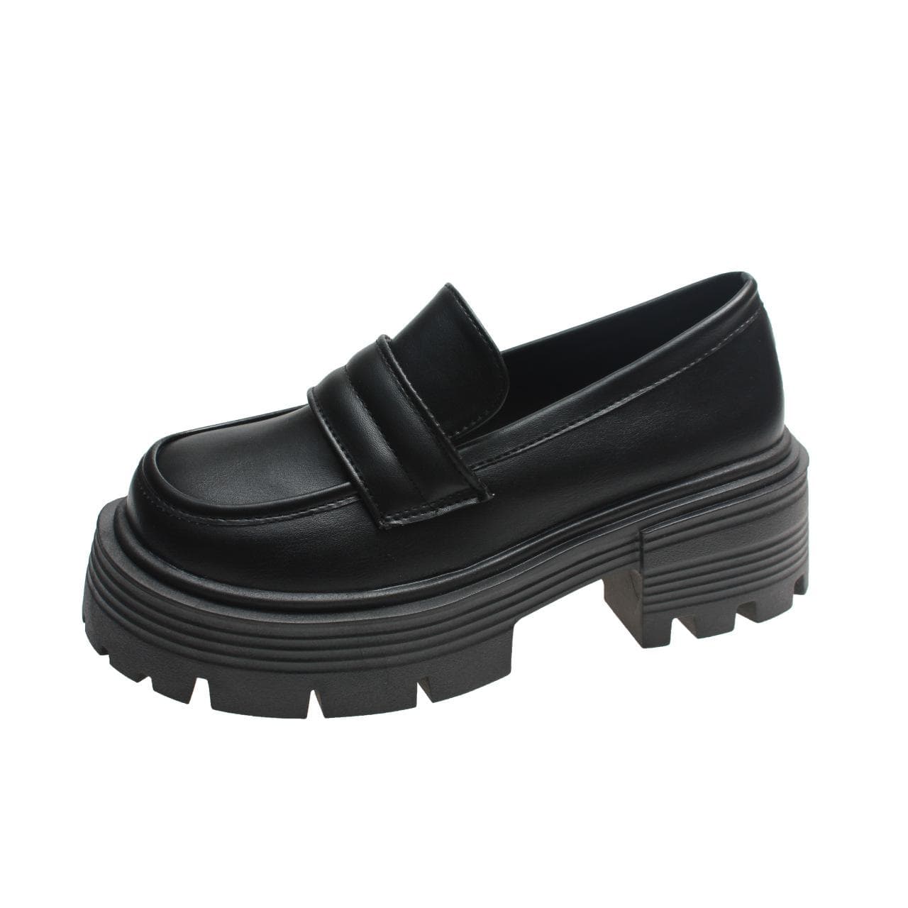 Japanese British Small Leather Shoes Women's New Thick-soled Thick-heeled Slip-on Preppy Style Big-toed Shoes 39 black