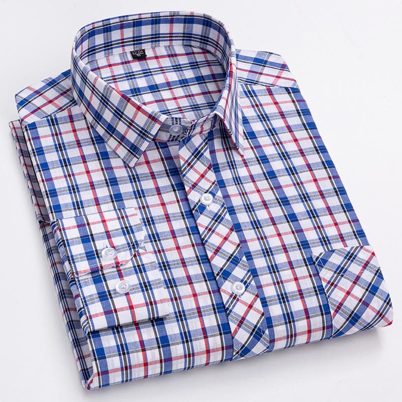 Pure Cotton Mens Plaid Shirts Long Sleeve Busienss Casual Classical Checked Design Fashion 41