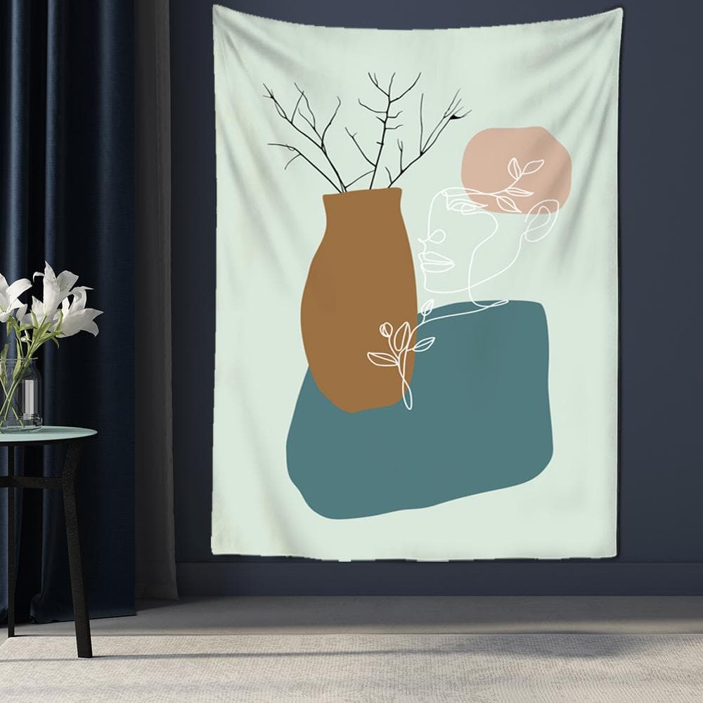 Flower Vase Face Tapestry Wall Hanging Simple INS Wind Small Fresh Hippie Bohemian Colorful Home Decor 95x70CM
