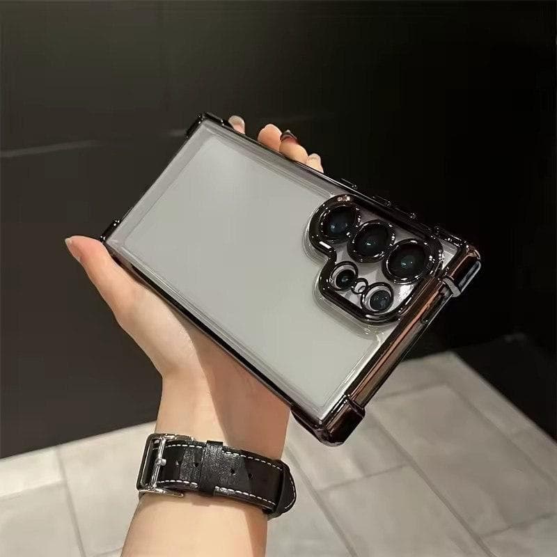 Plating Shockproof Transparent Soft Case For Samsung S24 S25Ultra S23 FE S22 Plus Lens Film Protection Cover Samsung S22 Ultra black