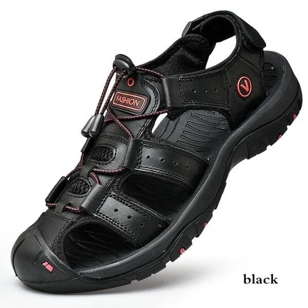 Men's Fashion Casual Sandals Outdoor Shoes Genuine Leather Shoes Summer Beach Shoes Wading Shoes Plus Size 38-48 47 black