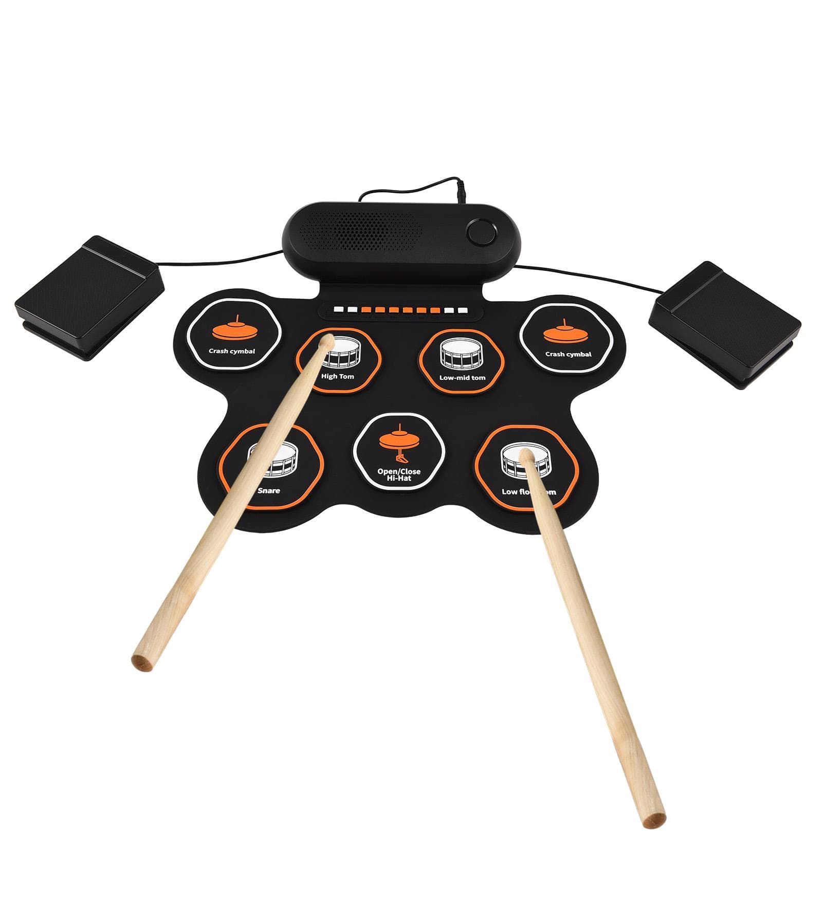 Electronic Drum Set with 3W Speaker Hand Roll Drum Set 7 Pads Supports Various Audio Input 3 Drum black