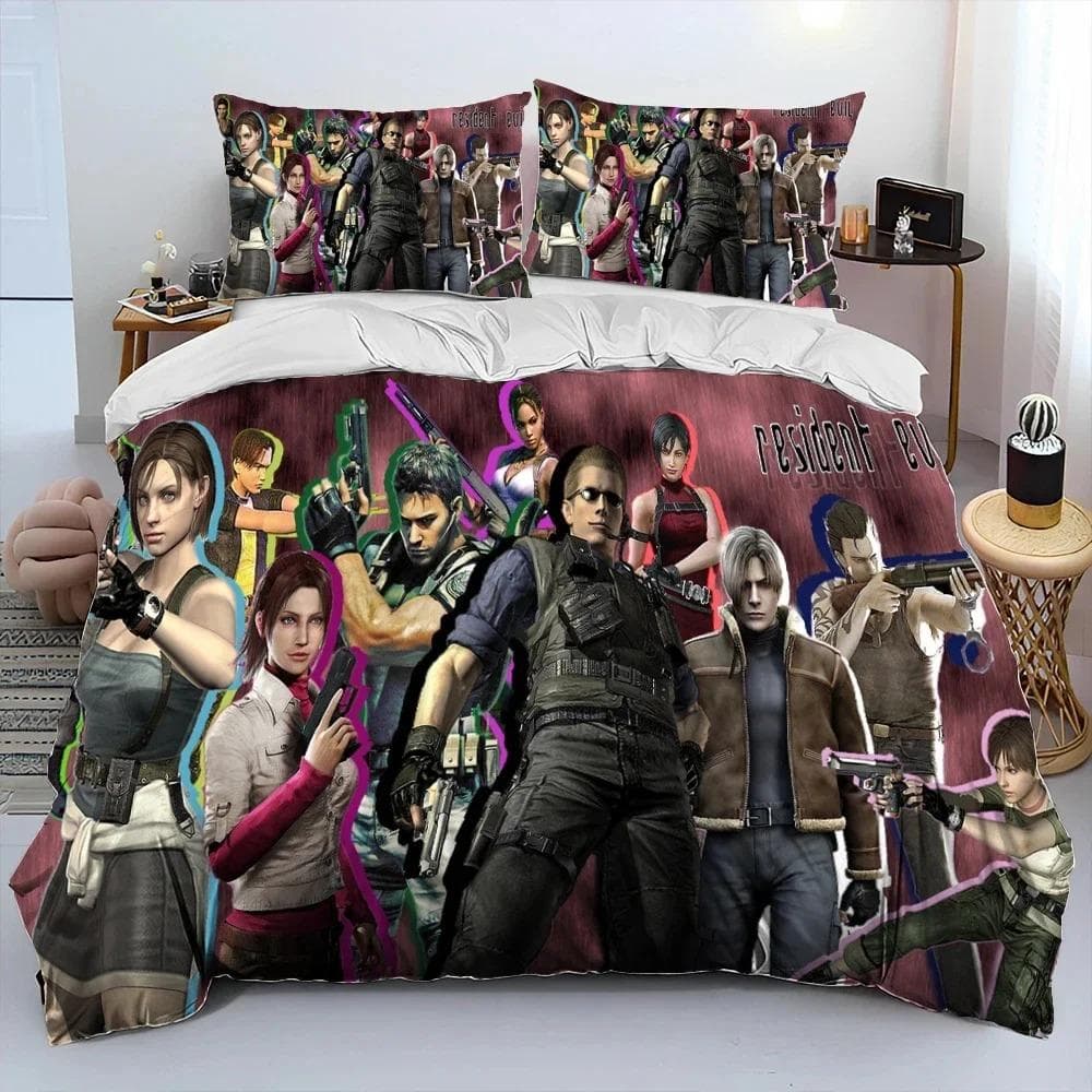 3D R-Resident Evil Games Gamer Comforter Bedding Set,Duvet Cover Bed Set Quilt Cover Pillowcase,king Queen Size Bedding Set Boys 135x200cm 2pcs