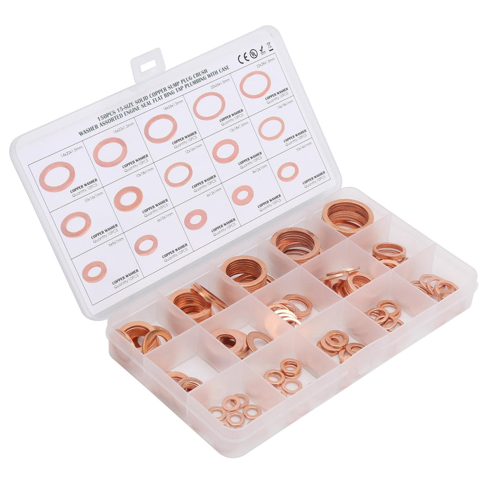 150pcs Flat Sealing Ring Red Copper Gasket O Ring Gasket Sealing Ring Washer