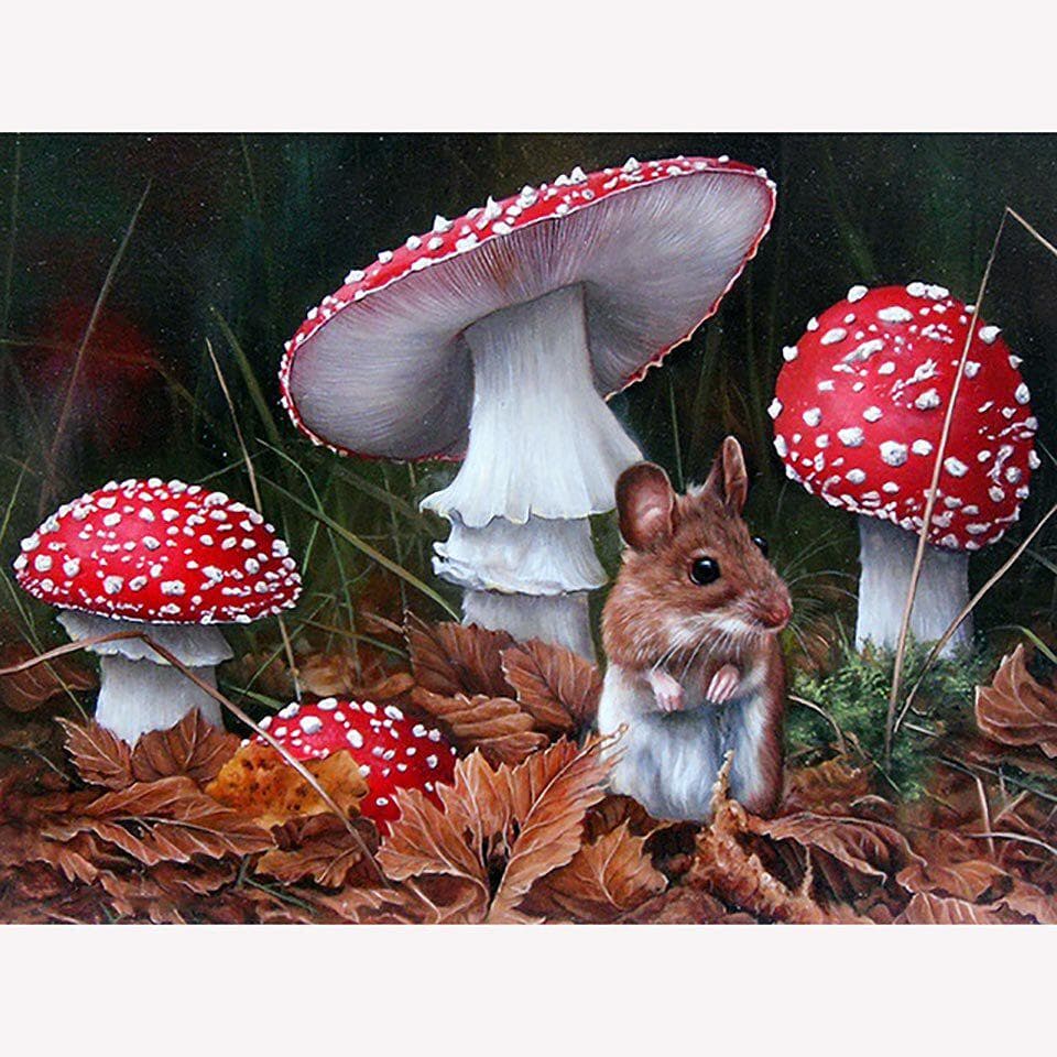 DIY Diamond Painting Wall Art Cross Stitch Mushroom Mouse Lovely Picture 5d Embroidery 20X30CM