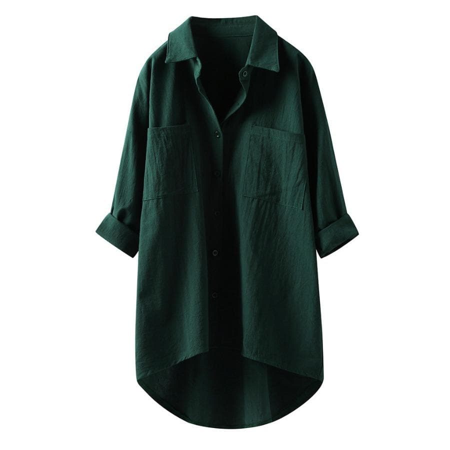 Spring Long Sleeve Plus Size Blouses Women's Cotton Blouse Shirt Ladies Lapel Loose Plus Size Top Vintage 2XL green