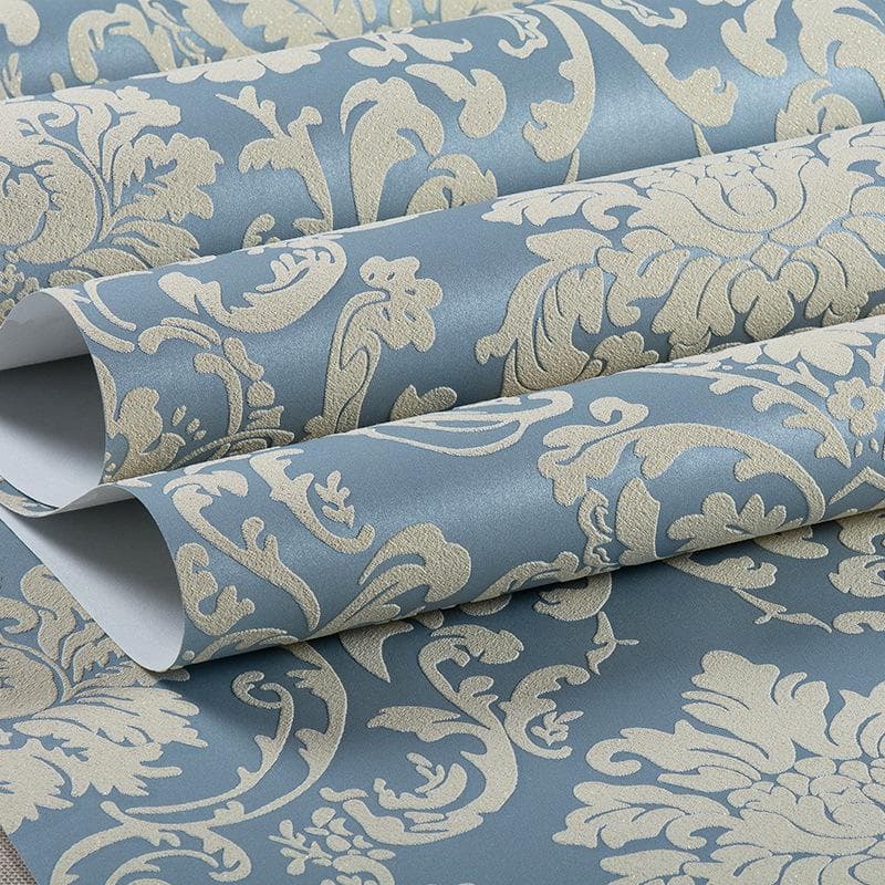 European Style 3D Embossed Non-Woven Wallpaper for Bedroom and Living Room 33777 blue