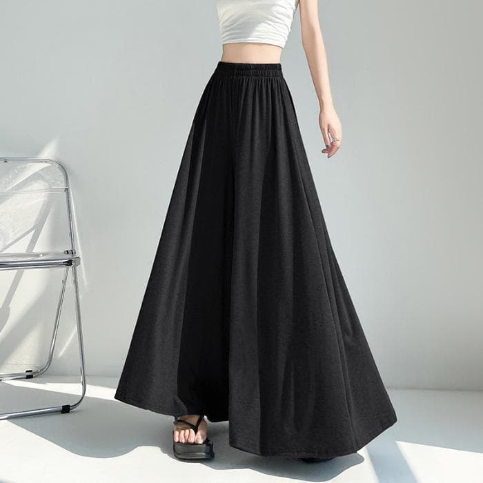 Wide Leg Pants Women's Summer Thin Small Elastic High Waist Thin Loose Drape Casual Trouser Skirt L black