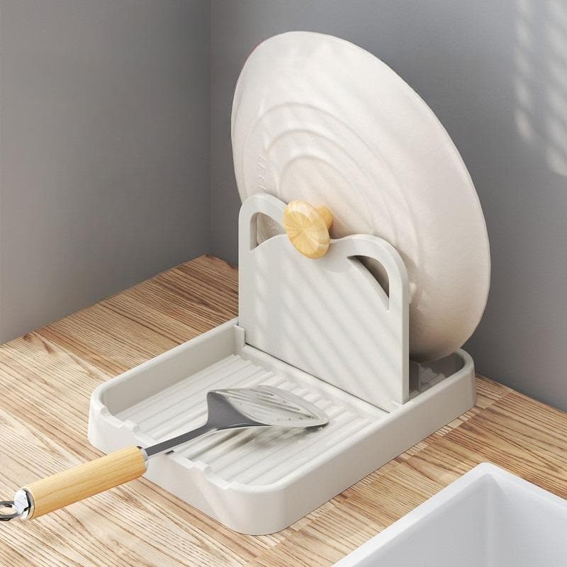 1pc Plastic Kitchen Wave Shape Pot Pan Cover Lid Shell Stand Holder Racks Ladle Spoon Storage Rack Kitchen Cooking Tools white
