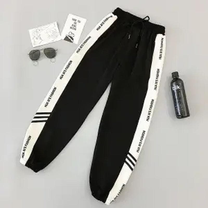 Fashion Women Joggers Casual Loose Side Striped Long Pants Sweatpants Trousers Leggings Sweat Wear M black/white