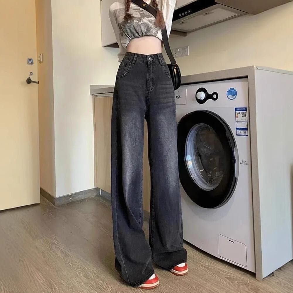 Black Jeans for Women In Autumn and Winter New Loose Straight High Waist Slimming Wide-leg Pants 2XL