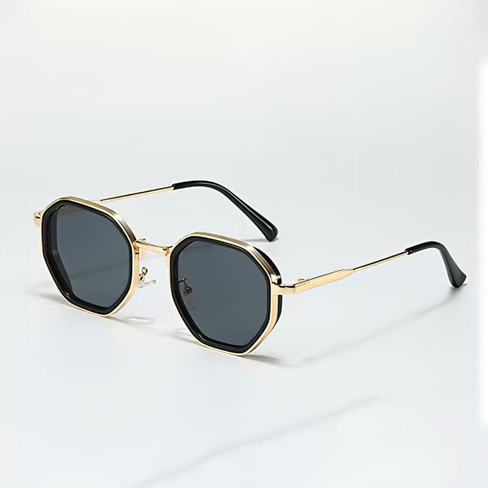 Vintage Sunglasses for Women Modern Octagonal Glasses Black Lenses Golden Edging Fashion Sun Glasses New in Trendy