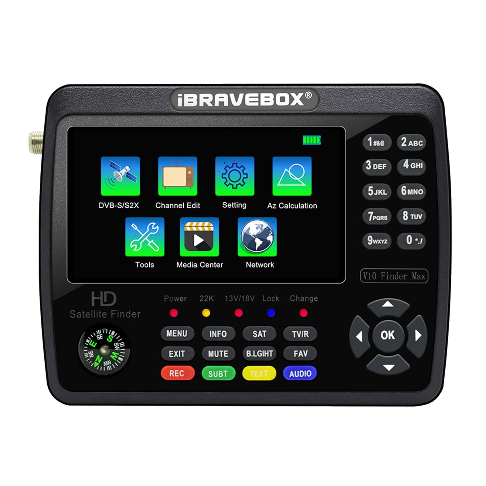 iBRAVEBOX V10 Finder Max HD Satellite TV Signal Finder DVB-S/S2/S2X Digital Handheld Signal Meter UK Plug black
