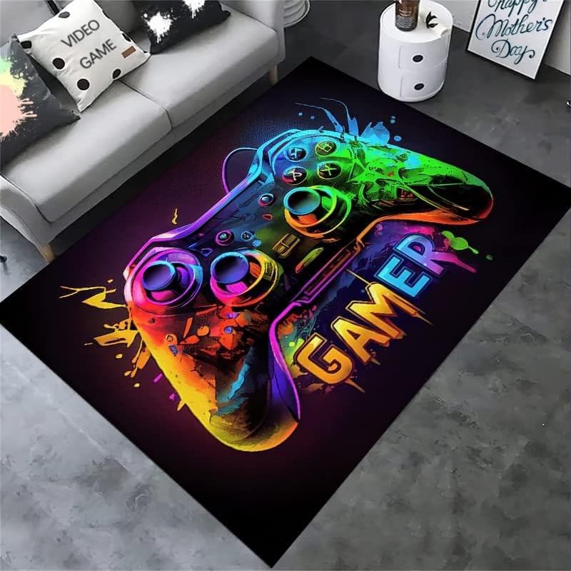 Gaming Rug for Boys Room Gamer Rug with Controller Design Carpet for Game Room Bedroom Decor Non-slip Machine Washab Mat 120 x160cm