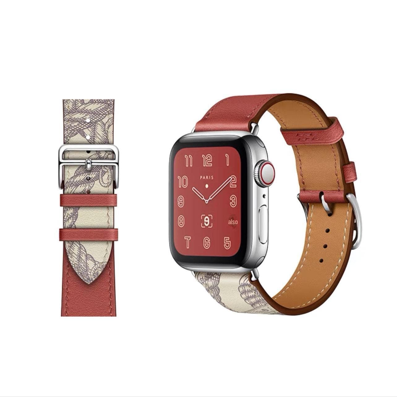 Compatible Hermes Style Leather Strap for Apple Watch 8/7/6/5/4/SE - Contrast Color Cross Pattern 38mm/40mm/41mm