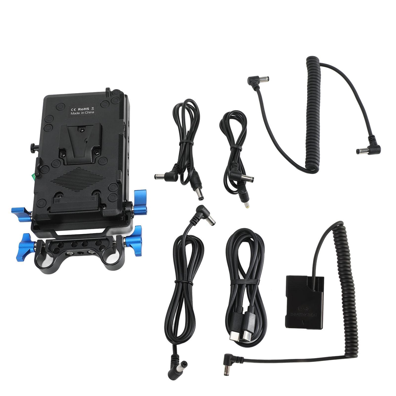 Camera External V Mount Battery Plate with EN EL14 Dummy Battery 15mm Rod Clamp for Nikon D5500